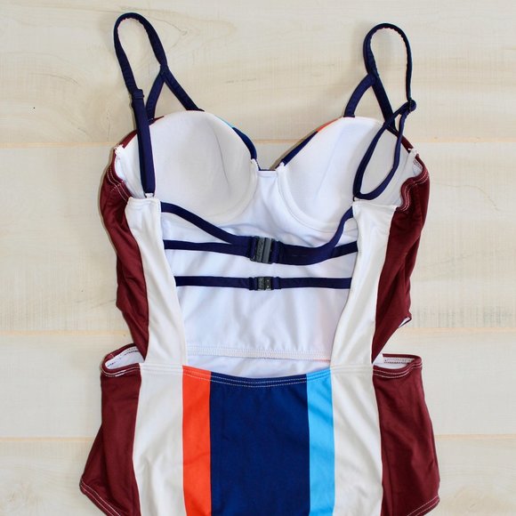 Anthropologie Mei L'ange One Piece Striped Cut Out Swim Low Back Underwire Sz S - Picture 4 of 5